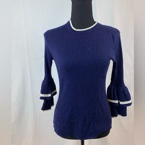 Frame Denim Deep Blue Ruffle Sleeve Wool Blend‎ Sweater